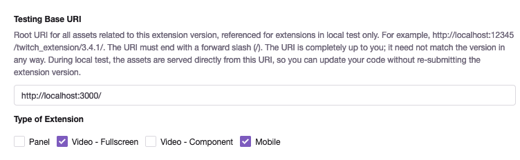 Twitch Extension configuration panel